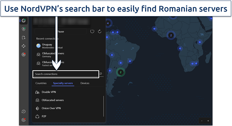 Image of NordVPN with search bar highlighted