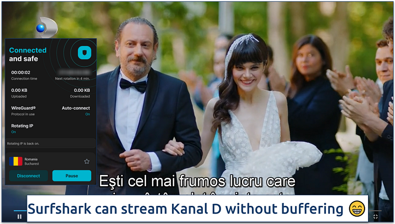Image of Surfshark streaming KANAL D with Romania servers connected