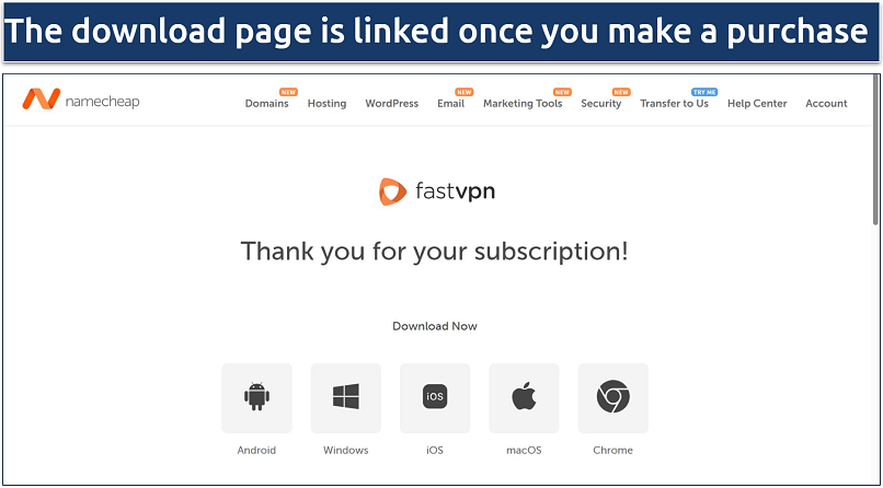 Screenshot of FastVPN's download page highlighting its native apps and browser extension