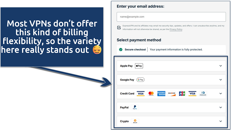 Screenshot of the ExpressVPN order checkout page