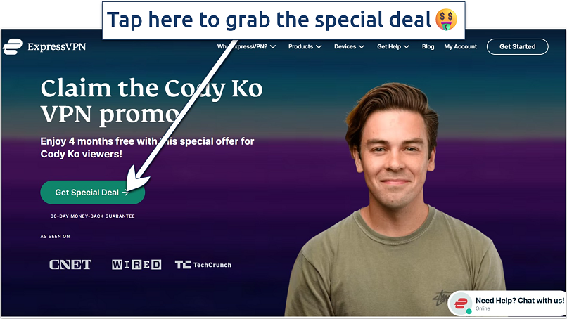 Screenshot of the ExpressVPN Cody Ko deal page