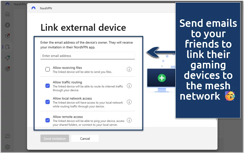 A screenshot of NordVPN Meshnet feature 