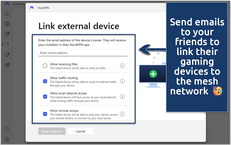 A screenshot of NordVPN Meshnet feature