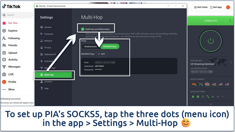 A screenshot showing how to enable PIA's SOCKS5 Proxy