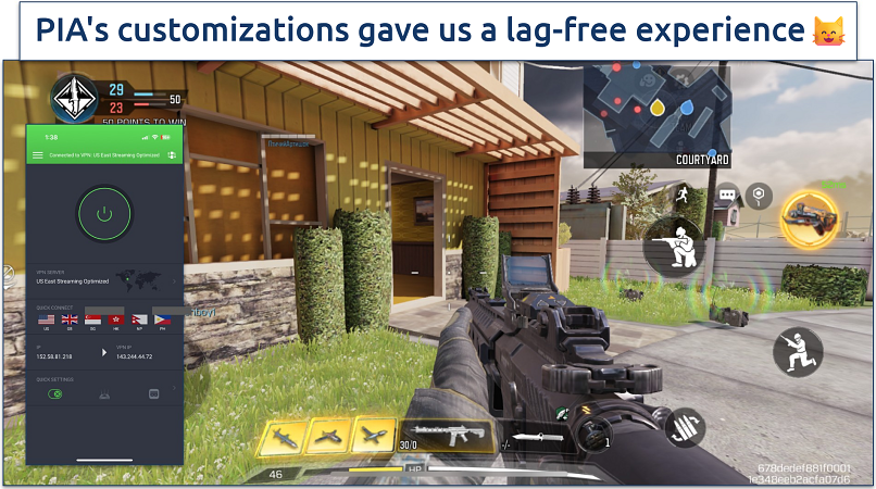 Screenshot of CODM gameplay with PIA connected