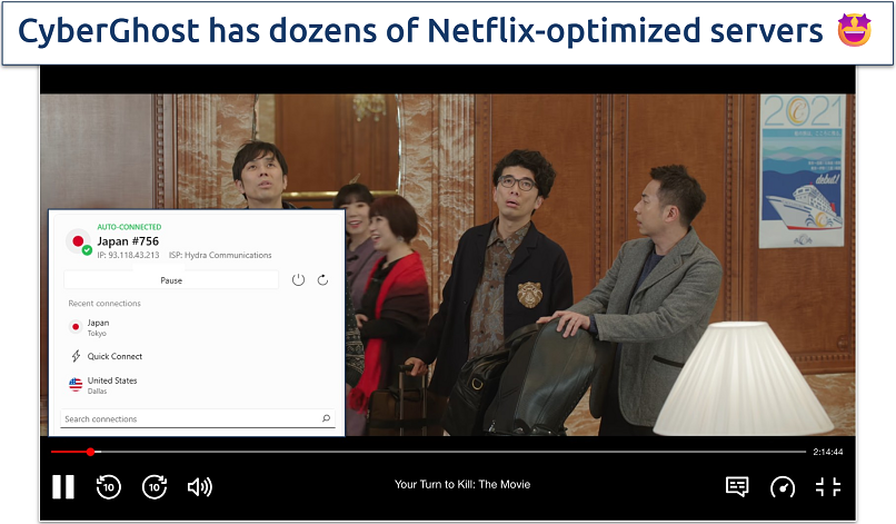 Screenshot showing that CyberGhost has many Netflix-optimized servers across different countries