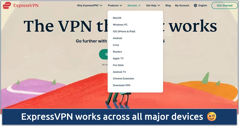 VPN app website showing supported devices