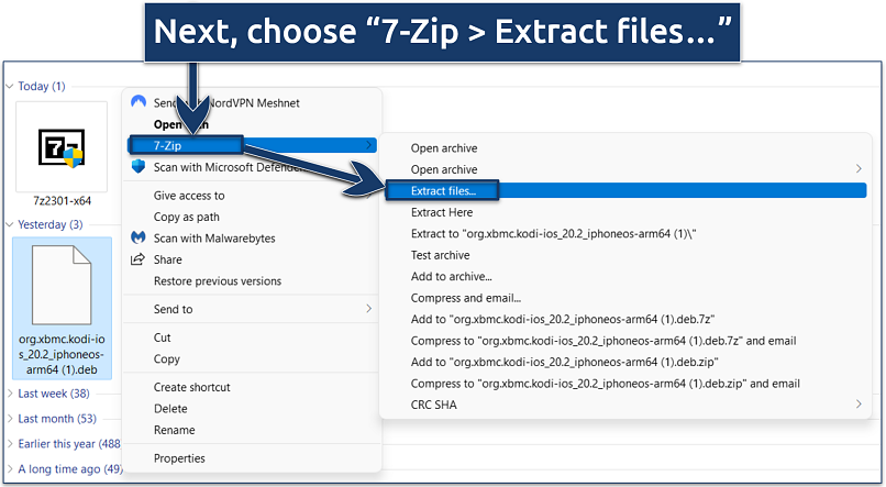 Image showing how to extract files with 7-Zip