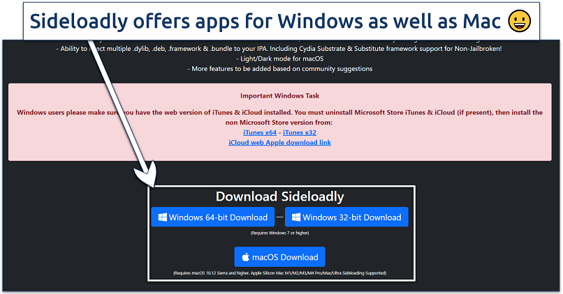Image showing the sideloadly website