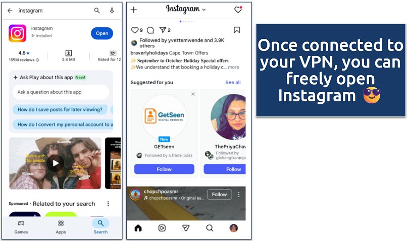 Screenshot showing Instagram app page on the Google Play Store