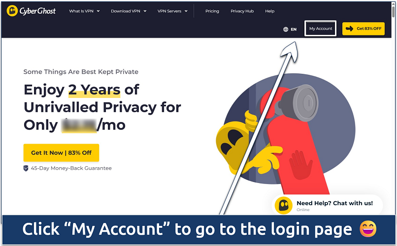 Screenshot of the CyberGhost website homepage