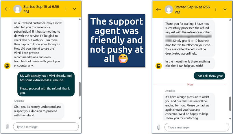 Screenshot of the CyberGhost live chat support interaction