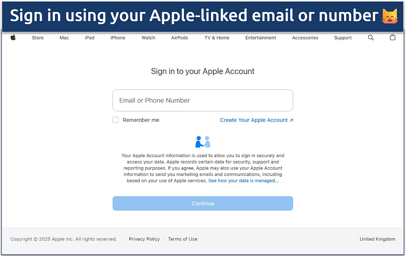 Screenshot of Apple's Report a Problem login page