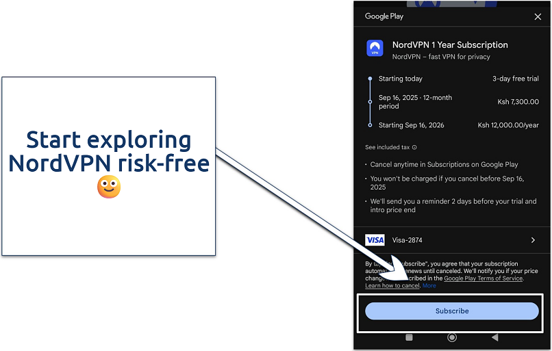 An image showing where to click to activate the NordVPN free trial