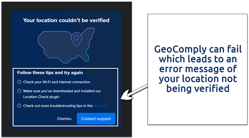 Screenshot of FanDuel's location error window