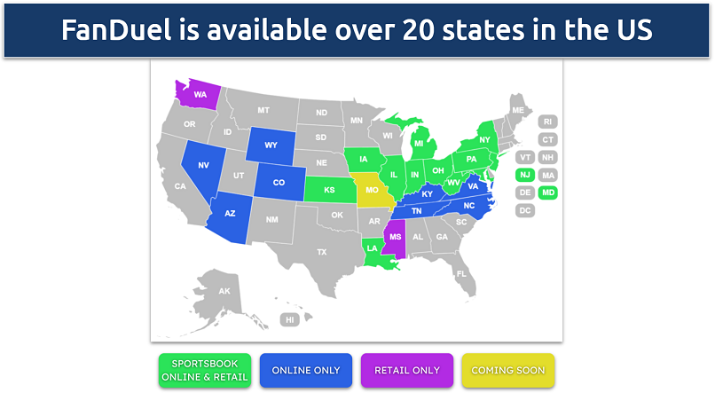 Screenshot of FanDuel's legal states