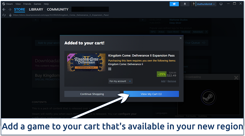 Screenshot of a Steam cart showing 
