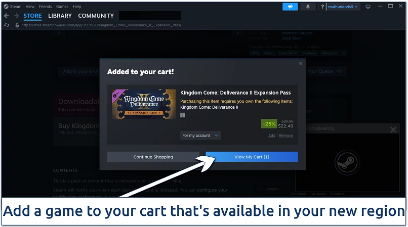 Screenshot of a Steam cart showing 