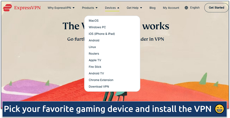 Screenshot of the ExpressVPN website showing the devices it supports