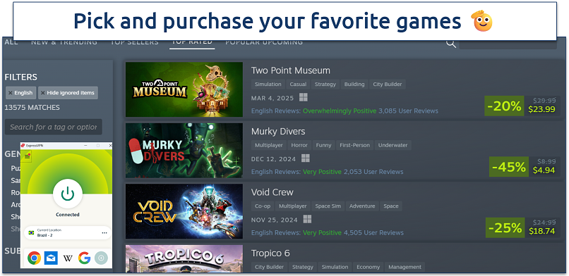 Screenshot of the Steam store showing discounted games