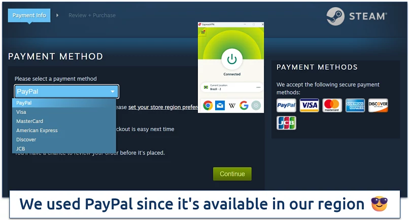 Screenshot of the Steam payment method selection page