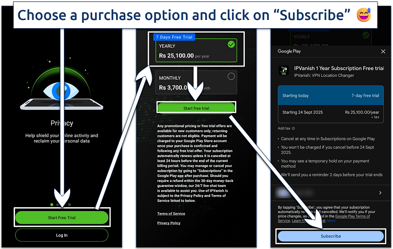 Screenshot explaining how ExpressVPN's free trial works