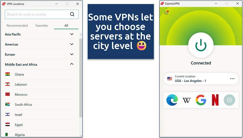 Screenshot of the VPN Windows app with its server list
