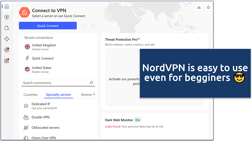 Screenshot of NordVPN application interface