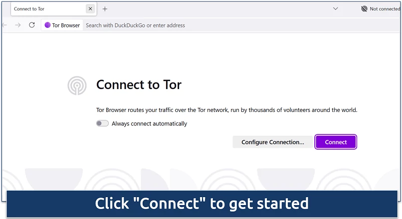 Screenshot of Tor Browser’s initial connection screen with options to configure or connect automatically