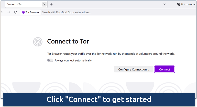 Screenshot of Tor Browser’s initial connection screen with options to configure or connect automatically