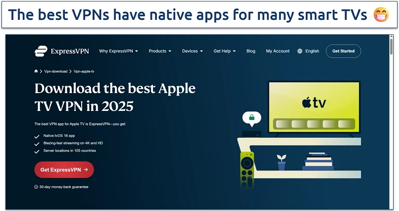 Screenshot of a VPN app's download page for its Apple TV app