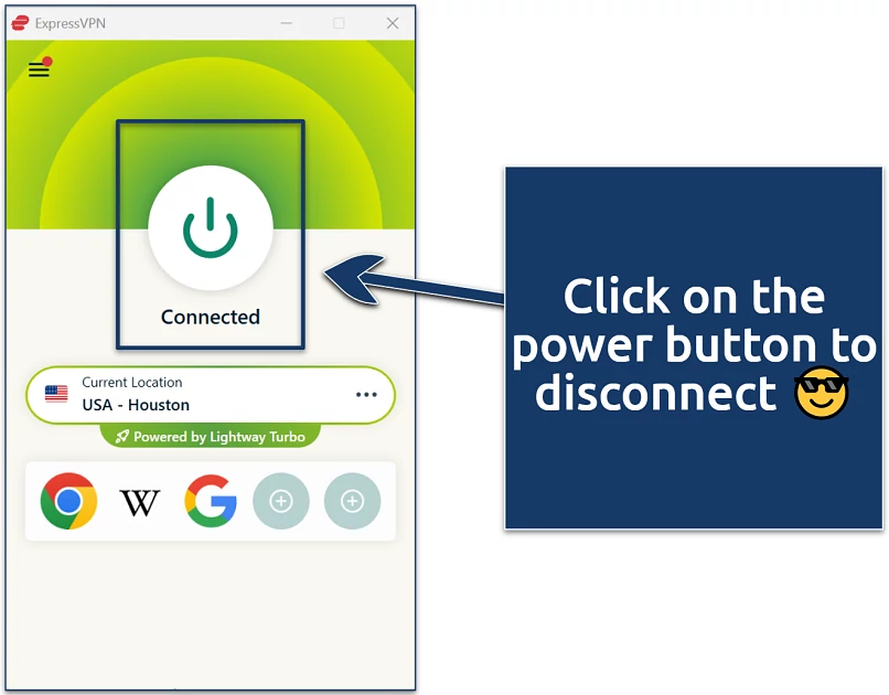 Screenshots of the ExpressVPN app for Windows connected to the USA – Huston server