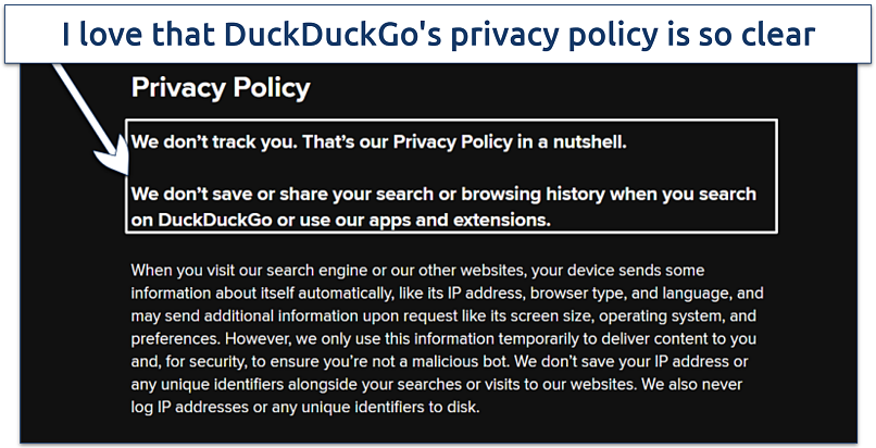Image showing privacy policy of DuckDuckGo