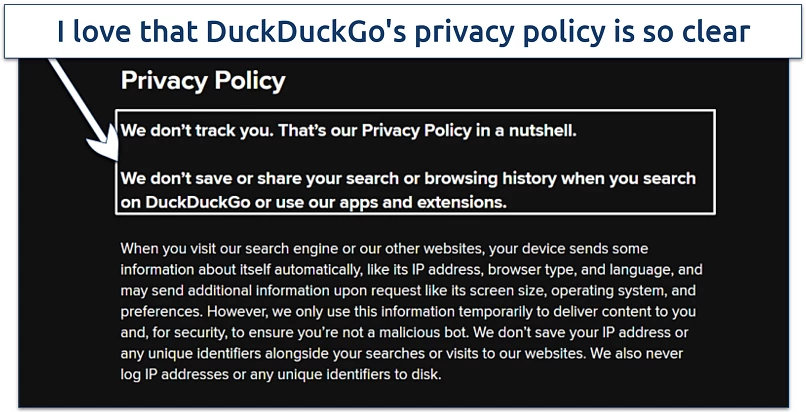 Image showing privacy policy of DuckDuckGo