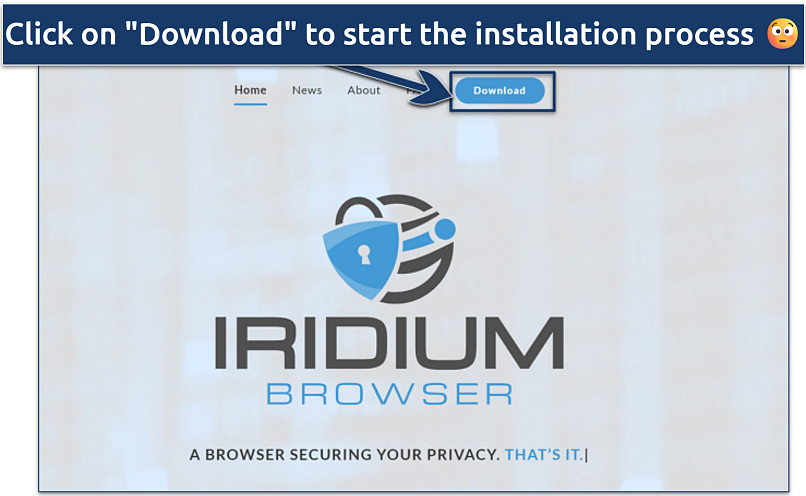 Image showing the main page of the iridium browser website