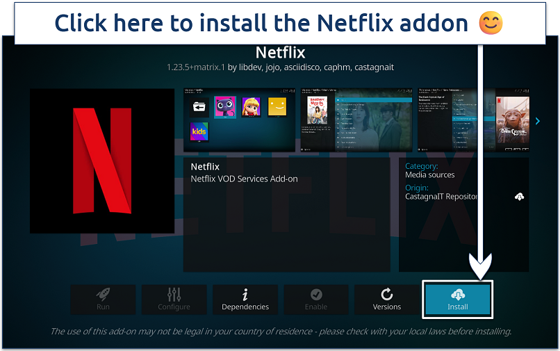 Screenshot of the Kodi Netflix add-on installation screen