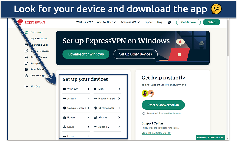 Screenshot of ExpressVPN's download page