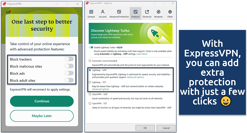 Screenshot of ExpressVPN's encryption settings