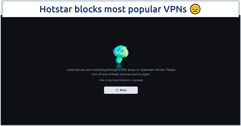 Screenshot of the Hotstar region blocked page