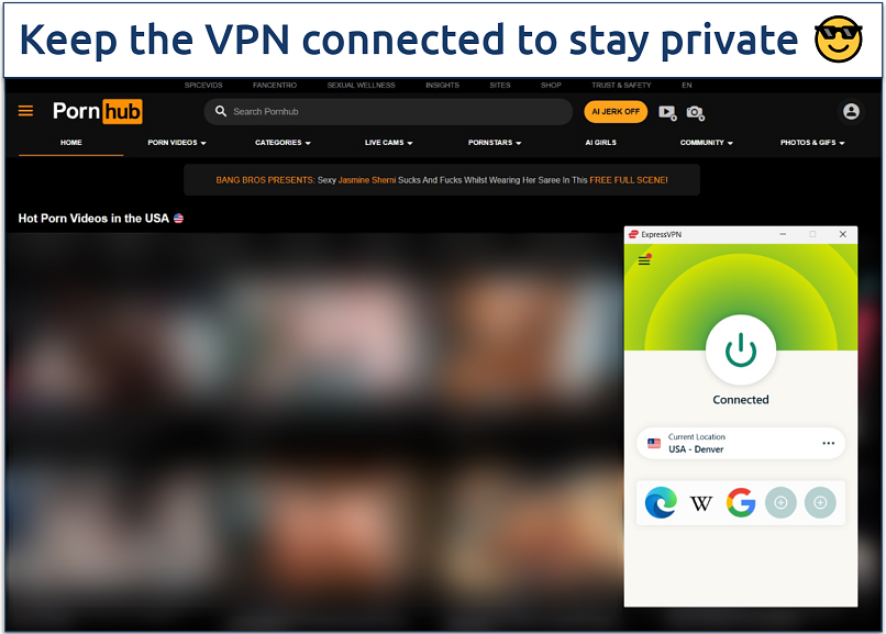 Screenshot of the Pornhub homepage while connected to ExpressVPN's Windows app