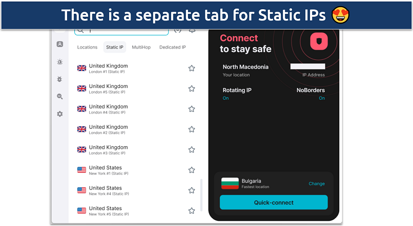 Screenshot of the Surfshark Windows app showing the Static IP tab