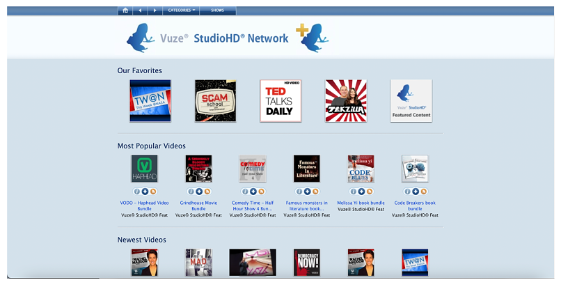 Screenshot showing torrent site Vuze StudioHD Network homepage